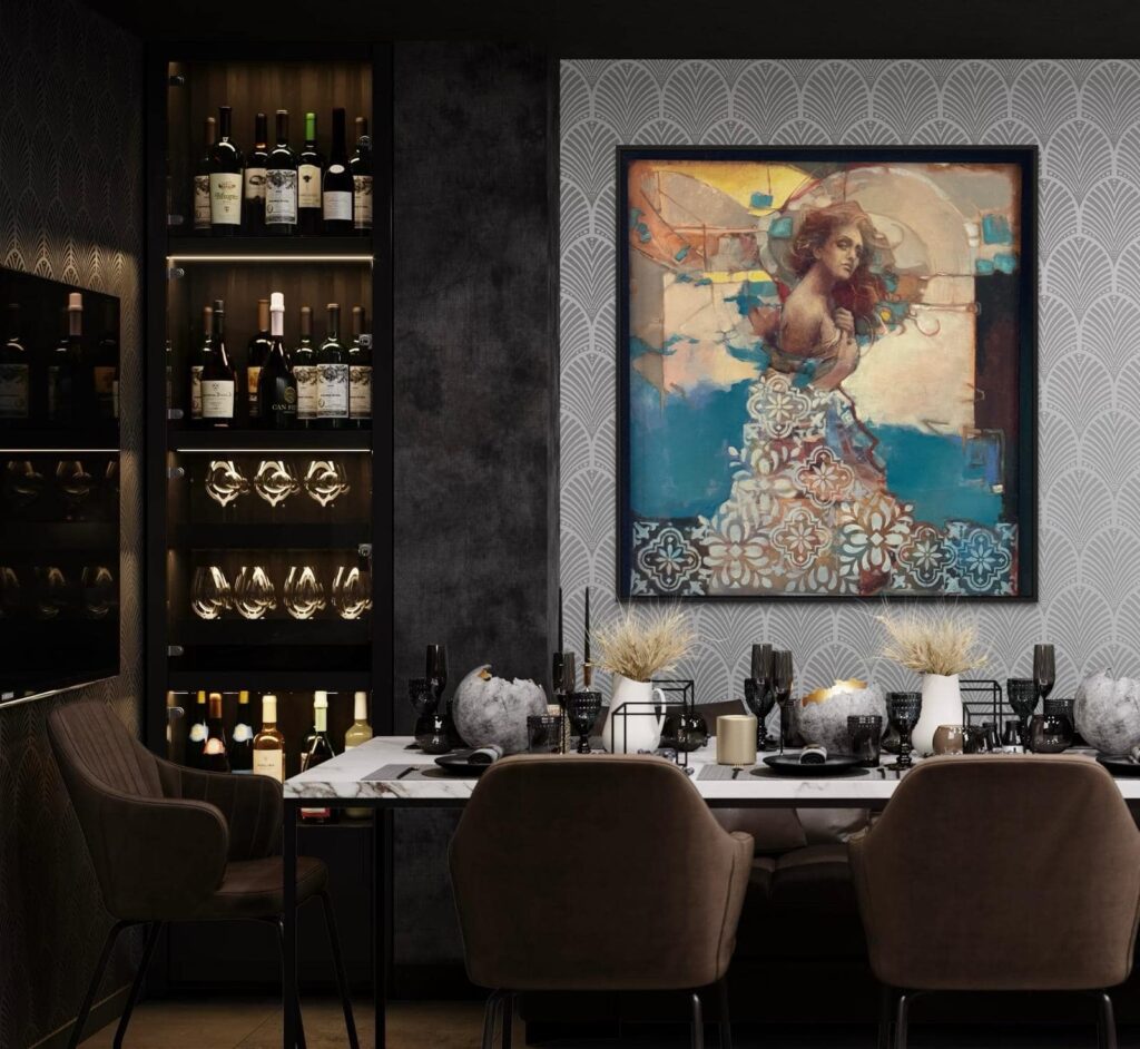 Obraz w jadalni dama w sukni