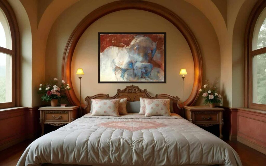 duży obraz konie w sypialni